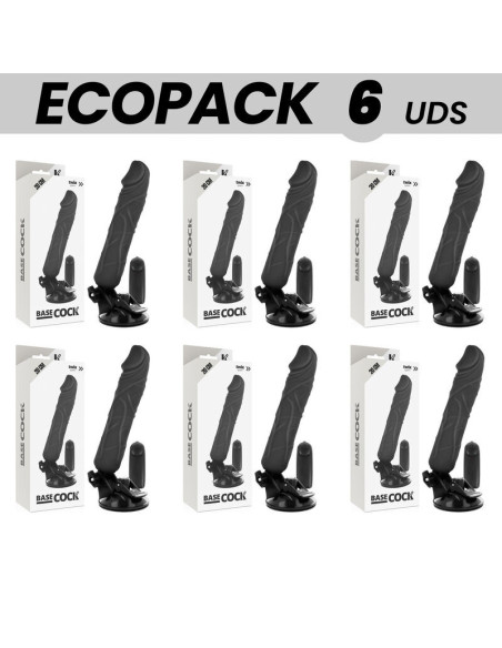 ECOPACK 6 VIENETAI - BASECOCK REALISTINIS VIBRATORIUS SU NUOTOLINIO VALDYMO PULTELIU, JUODAS, 20 CM -O- 4 CM