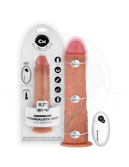 COCK MILLER - REALISTINIS DILDO SU SIURTUKU IR NUOTOLINIO VALDYMO PULTU, VIBRACIJOS 20,5 CM
