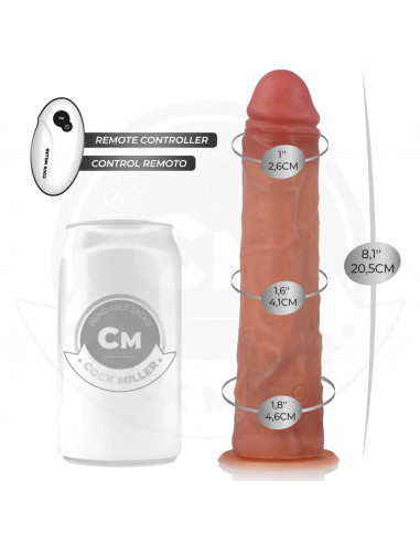 COCK MILLER - REALISTINIS DILDO SU SIURTUKU IR NUOTOLINIO VALDYMO PULTU, VIBRACIJOS 20,5 CM