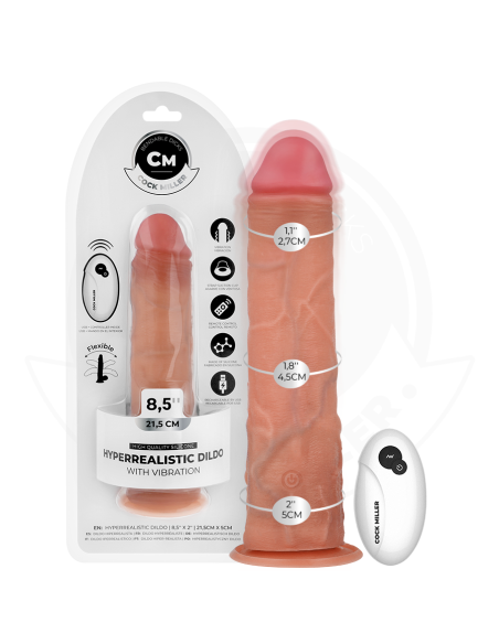 COCK MILLER - REALISTINIS DILDO SU SIURBTUKU IR VIBRACIJA SU NUOTOLINIO VALDYMO PULTU 21,5 CM