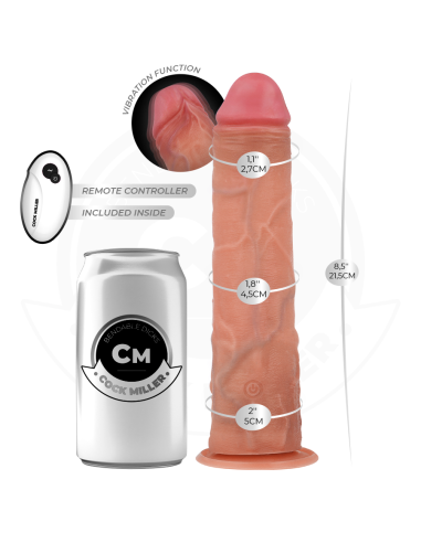 COCK MILLER - REALISTINIS DILDO SU SIURBTUKU IR VIBRACIJA SU NUOTOLINIO VALDYMO PULTU 21,5 CM
