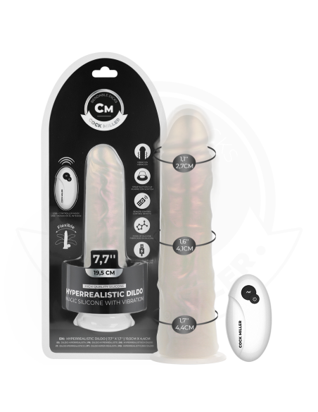 COCK MILLER - Dildo su siurbtuku, apšvietimu, vibracija ir nuotolinio valdymo pultu, baltas, 19,5 cm