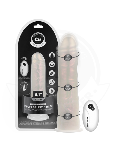 COCK MILLER - Dildo su siurbtuku, apšvietimu, vibracija ir nuotolinio valdymo pultu, baltas, 20,5 cm