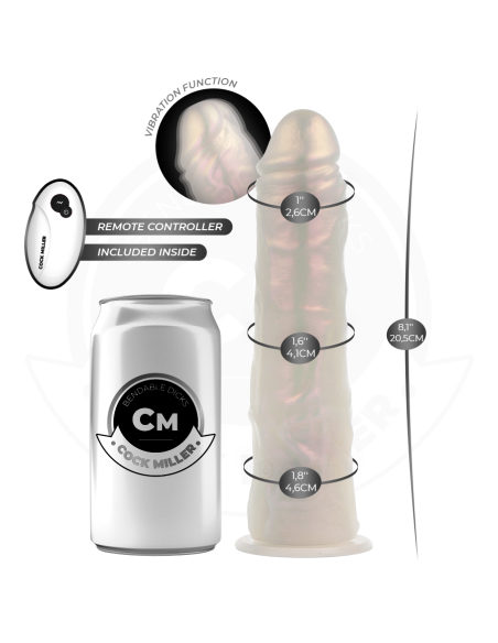 COCK MILLER - DILDO WITH SUCTION CUP, LIGHTS AND VIBRATION WITH REMOTE CONTROL WHITE 20.5 CM