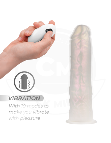 COCK MILLER - Dildo su siurbtuku, apšvietimu, vibracija ir nuotolinio valdymo pultu, baltas, 20,5 cm