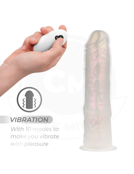 COCK MILLER - Dildo su siurbtuku, apšvietimu, vibracija ir nuotolinio valdymo pultu, baltas, 20,5 cm
