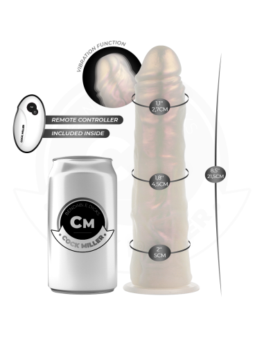 COCK MILLER - Dildo su siurbtuku, apšvietimu, vibracija ir nuotolinio valdymo pultu, baltas, 21,5 cm