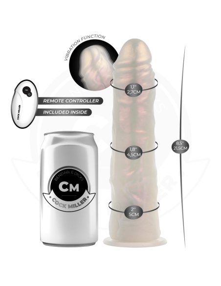 COCK MILLER - DILDO WITH SUCTION CUP, LIGHTS AND VIBRATION WITH REMOTE CONTROL WHITE 21.5 CM