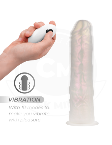 COCK MILLER - DILDO WITH SUCTION CUP, LIGHTS AND VIBRATION WITH REMOTE CONTROL WHITE 21.5 CM