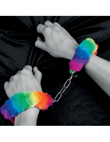 SPENCER and FLEETWOOD - RAINBOW LINED METAL HANDCUFFS