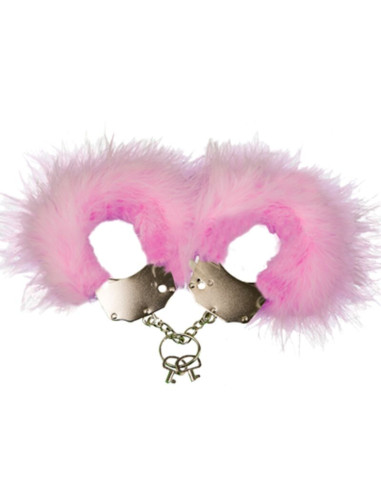 ADRIEN LASTIC - METAL HANDCUFFS WITH PINK FEATHERS