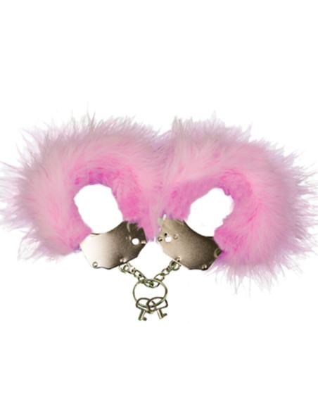 ADRIEN LASTIC - METAL HANDCUFFS WITH PINK FEATHERS