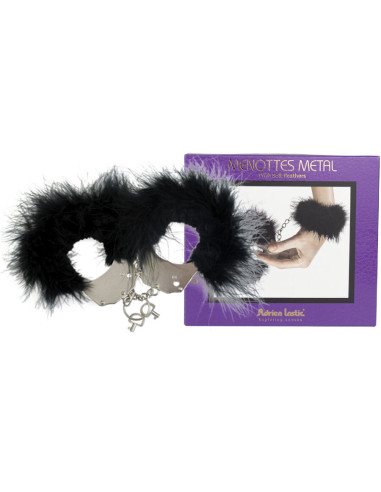 ADRIEN LASTIC - METAL HANDCUFFS WITH BLACK FEATHERS