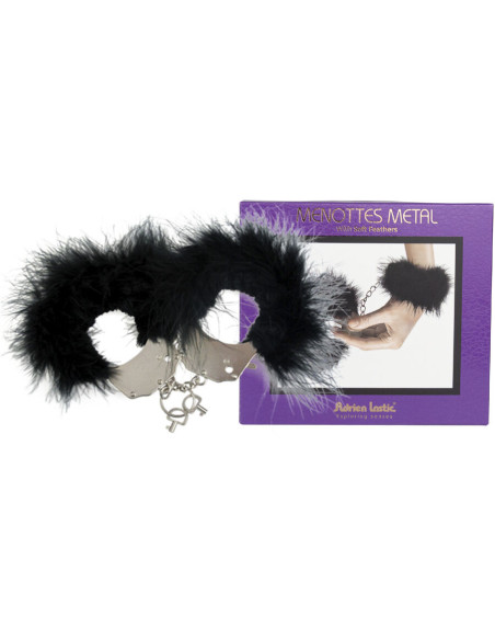 ADRIEN LASTIC - METAL HANDCUFFS WITH BLACK FEATHERS