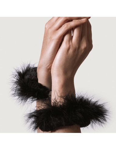 ADRIEN LASTIC - METAL HANDCUFFS WITH BLACK FEATHERS
