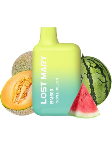 LOST MARY - (PASIRODYMO DALYVIO PROFESIONALUS PAKETAS - 10 VIENETŲ) BM600 NIKOTINO GARINTUVAS 2 VIENKARTINIAI TRIGUBO MELON