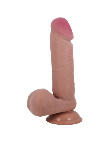 PRETTY LOVE - SLYDANČIOS ODOS SERIJOS REALISTIŠKAS DILDO SU SLYDANČIA ODOS SIURBTUKU, RUDAS, 20,5 CM