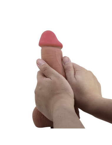 PRETTY LOVE - SLYDANČIOS ODOS SERIJOS REALISTIŠKAS DILDO SU SLYDANČIA ODOS SIURBTUKU, RUDAS, 23,4 CM