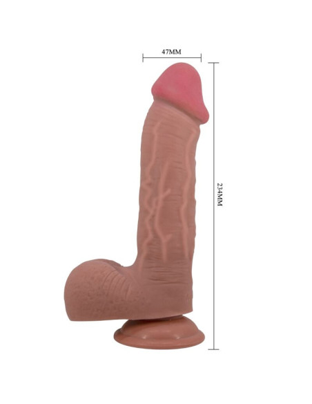 PRETTY LOVE - SLYDANČIOS ODOS SERIJOS REALISTIŠKAS DILDO SU SLYDANČIA ODOS SIURBTUKU, RUDAS, 23,4 CM