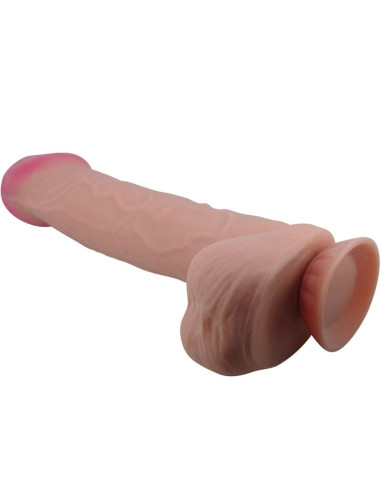 PRETTY LOVE - SLYDANČIOS ODOS SERIJOS REALISTIŠKAS DILDO SU SLYDANČIA ODOS SIURTUKU, RUDAS, 26 CM