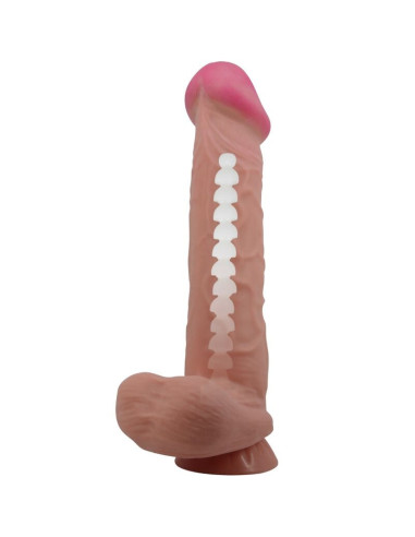 PRETTY LOVE - SLYDANČIOS ODOS SERIJOS REALISTIŠKAS DILDO SU SLYDANČIA ODOS SIURTUKU, RUDAS, 26 CM