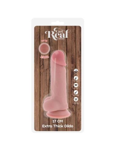GET REAL - DELUXE REALISTINIS PENIS SU SĖKLIDĖMIS, YPAČ STORAS, 17 CM