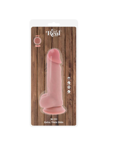 GET REAL - DELUXE REALISTINIS PENIS SU SĖKLIDĖMIS, YPAČ STORAS, 31 CM