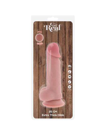 GET REAL - DELUXE REALISTINIS PENIS SU SĖKLIDĖMIS, YPAČ STORAS, 25 CM