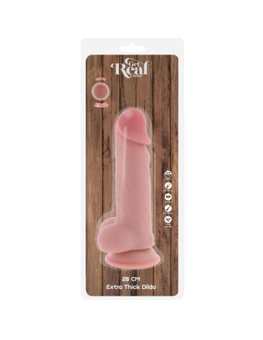 GET REAL - DELUXE REALISTINIS PENIS SU SĖKLIDĖMIS, YPAČ STORAS, 28 CM