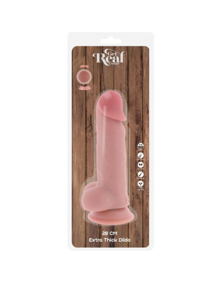 GET REAL - DELUXE REALISTINIS PENIS SU SĖKLIDĖMIS, YPAČ STORAS, 28 CM