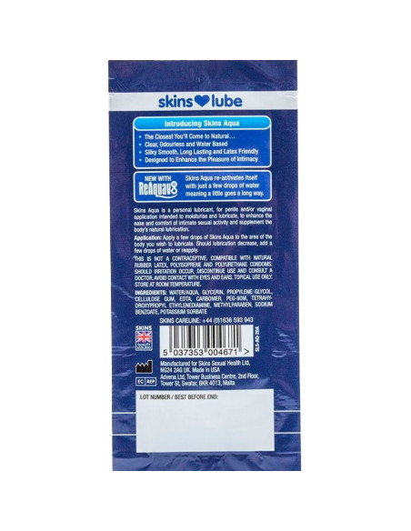 SKINS - AQUA WATER-BASED LUBRICANT SINGLE-DOSE 5 ML
