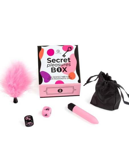 SECRET PLAY - PLEASURES BOX FOR COUPLES: DICE VIBRATING BULLET FEATHER PEN