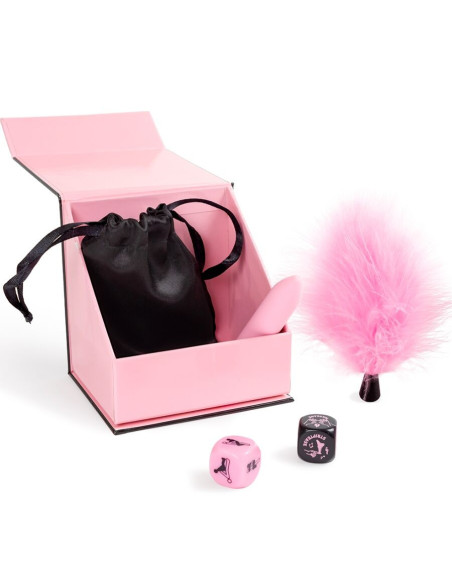 SECRET PLAY - PLEASURES BOX FOR COUPLES: DICE VIBRATING BULLET FEATHER PEN