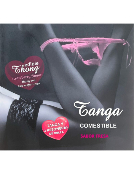 HOTFLOWERS - GIRL WAFER THONG AND 2 NIPPLE PADS STRAWBERRY FLAVOR -es-pt-en-fr-it-