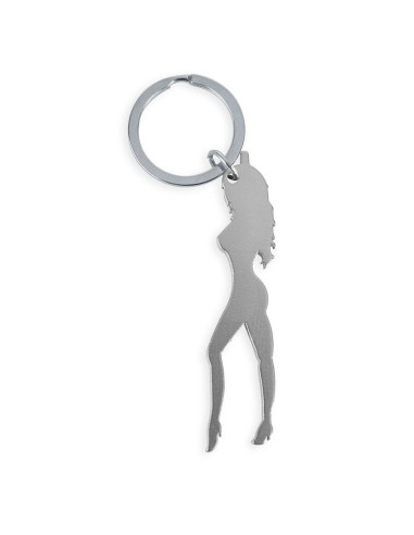 DIABLO PICANTE - KEYRING WITH FEMALE SILHOUETTE IN SILVER COLOR WITH BEER OPENER