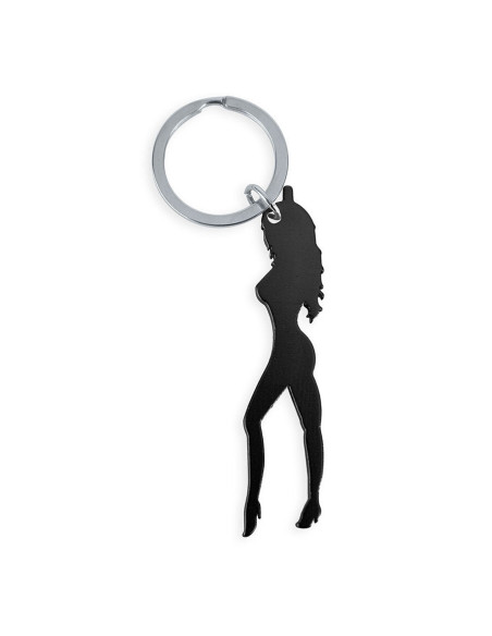 DIABLO PICANTE - KEYRING WITH FEMALE SILHOUETTE IN BLACK COLOR WITH BEER OPENER