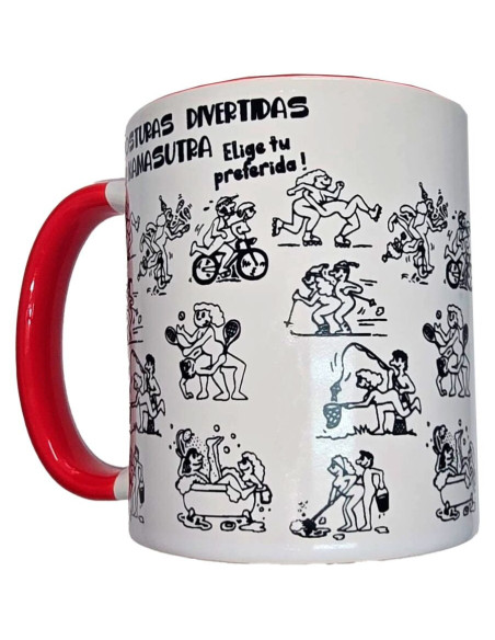 DIABLO PICANTE - WHITE KAMASUTRA POSITIONS MUG WITH RED HANDLE 370 ML