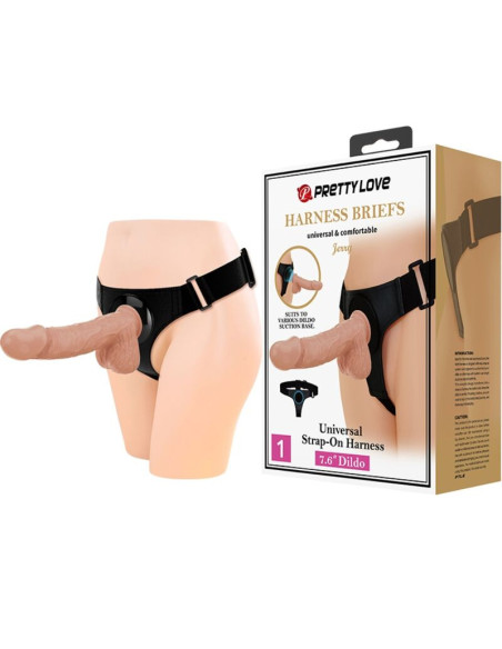 PRETTY LOVE - HARNESS BRIEFS UNIVERSAL HARNESS WITH DILDO JERRY 21.8 CM NATURAL