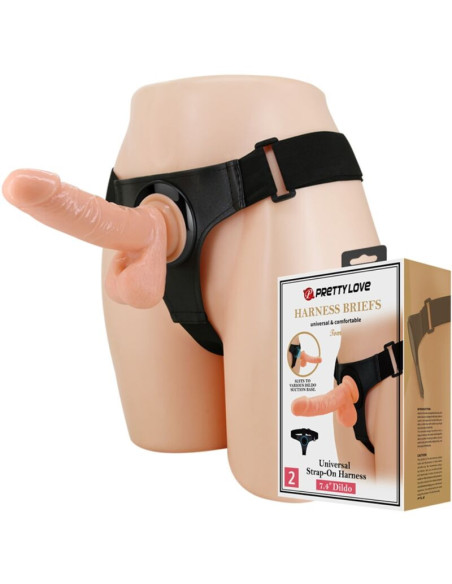 PRETTY LOVE - HARNESS BRIEFS UNIVERSAL HARNESS WITH DILDO TOM 20 CM NATURAL