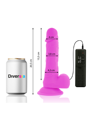 DIVERSIA - LANKSTUS VIBRUOJAMAS DILDO VIOLETINIS 20,5 CM -O- 4,2 CM