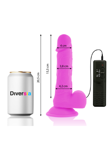 DIVERSIA - LANKSTUS VIBRUOJAMAS DILDO VIOLETINIS 20,5 CM -O- 4,2 CM