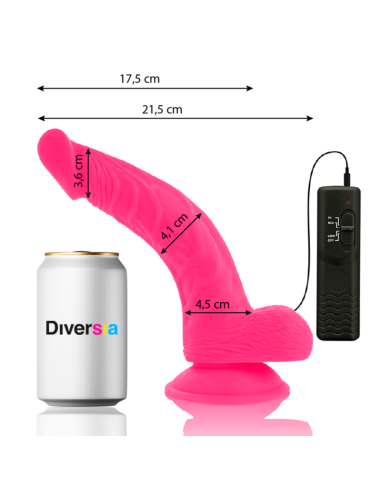 DIVERSIA - FLEXIBLE VIBRATING DILDO PINK 21.5 CM -O- 4.5 CM