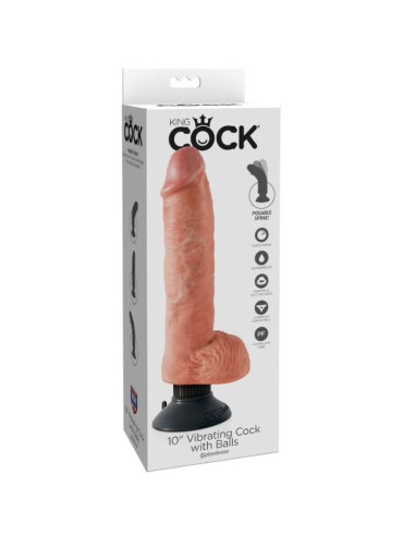 KING COCK - 25,5 CM VIBRUOJAMAS PADAŽAS SU KIUKULIAIS