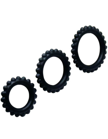 BAILE - TITAN SET 3PCS COCK RING BLACK 2.8 2.4 1.9 CM