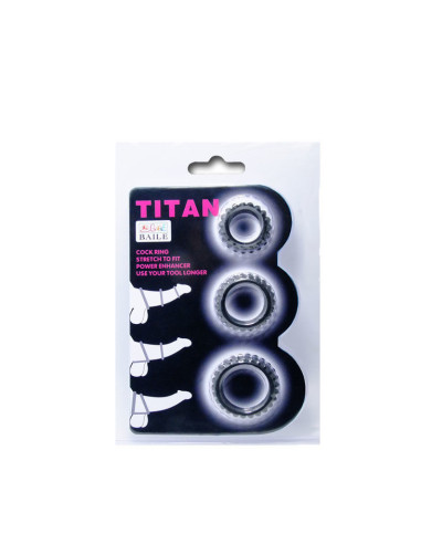 BAILE - TITAN SET 3PCS COCK RING BLACK 2.8 2.4 1.9 CM