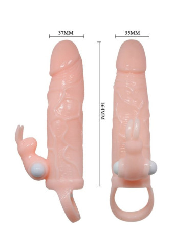 BAILE - BRAVE MAN PENIS COVER WITH RABBIT AND DOUBLE ENGINE FLESH 16.5 CM