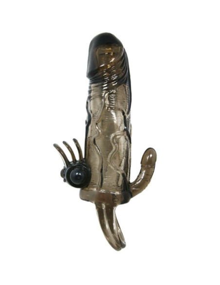 BAILE - BRAVE MAN PENIS COVER WITH CLIT AND ANAL STIMULATION DOUBLE BULLET BLACK 16.5 CM
