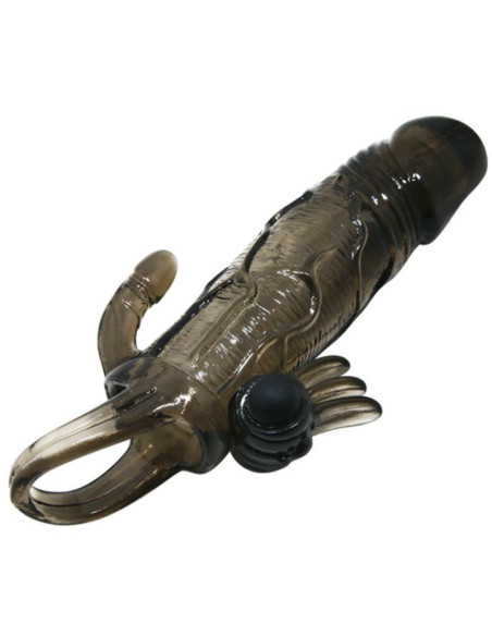 BAILE - BRAVE MAN PENIS COVER WITH CLIT AND ANAL STIMULATION DOUBLE BULLET BLACK 16.5 CM