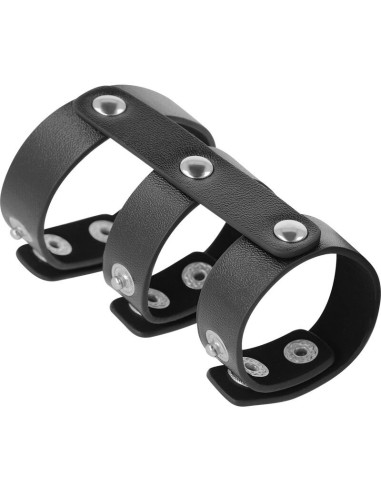DARKNESS - ADJUSTABLE LEATHER DOUBLE PENIS AND TESTICLE RING
