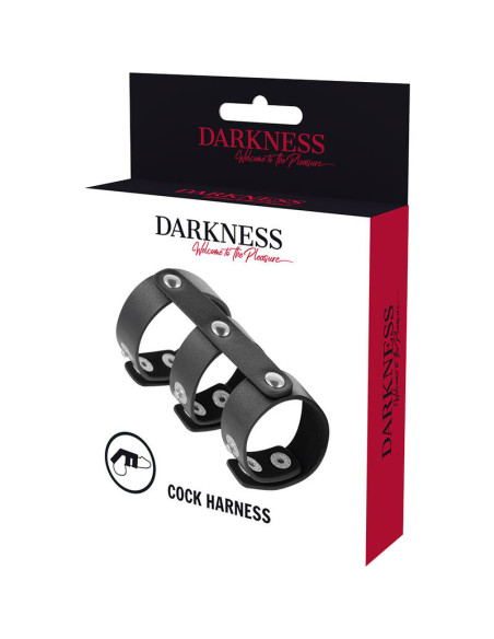 DARKNESS - ADJUSTABLE LEATHER DOUBLE PENIS AND TESTICLE RING